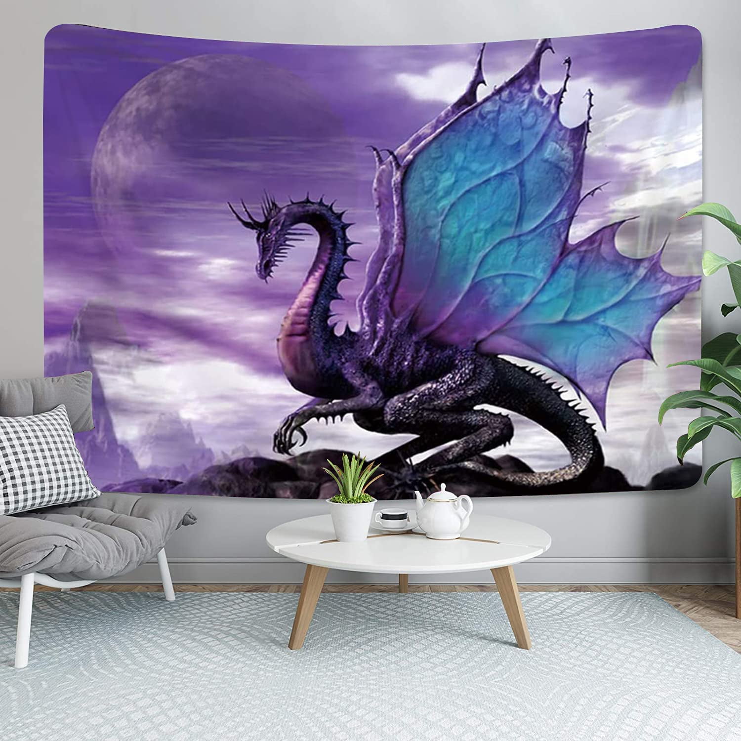 Medieval Fantasy Animals Tapestries Home Decor Psychedelic Tapestry Living Room Bedroom Dorm 60X40 Inches MERCHR Purple Dragon Tapestry Wall Hanging 